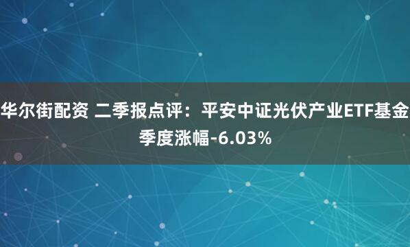 华尔街配资 二季报点评:平安中证光伏产业ETF基金季度涨幅-6.03%